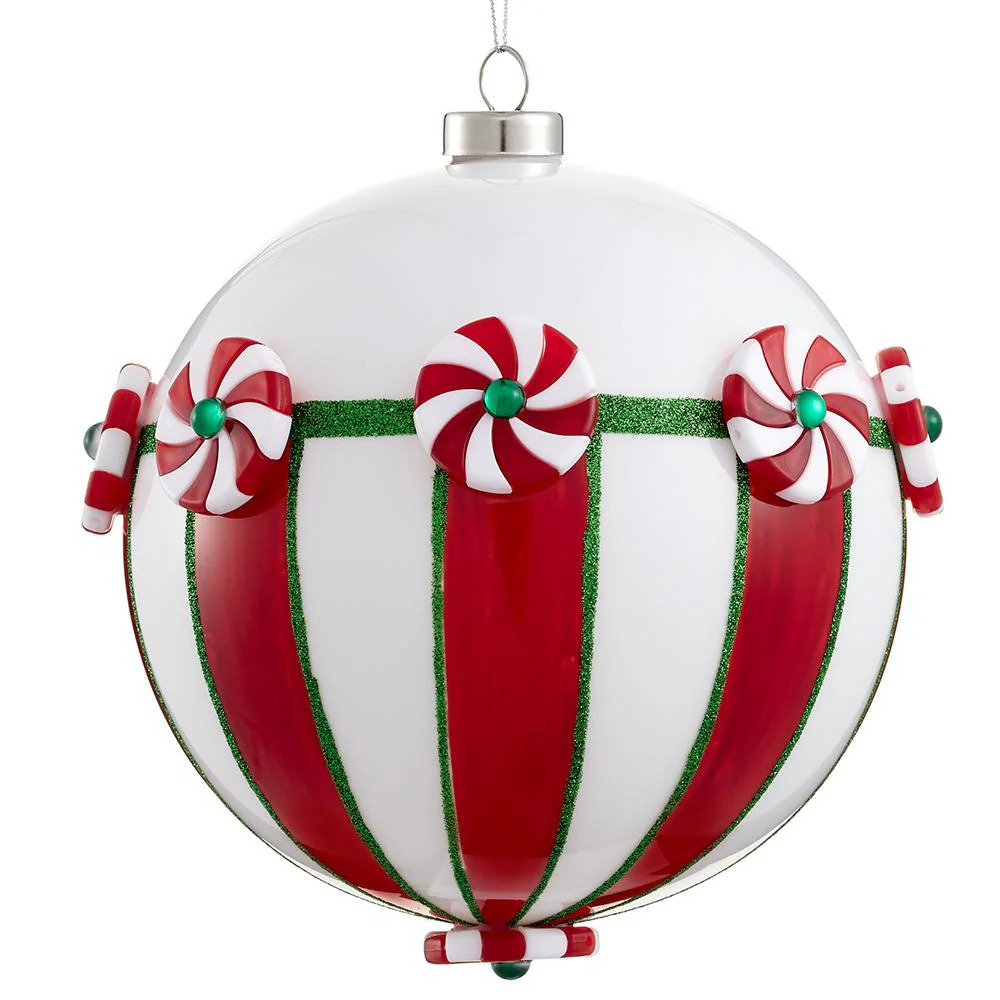 Candy Glass Ball Ornament, 6" (Red & Green)
