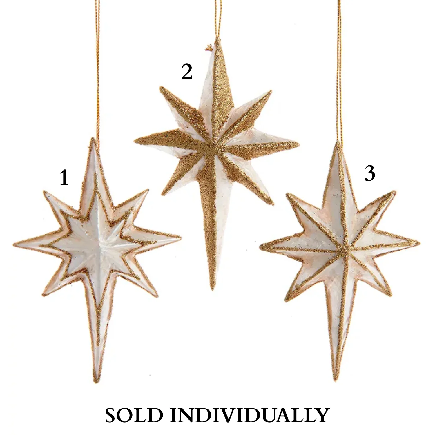 Capiz Gold Glittered Bethlehem Star Ornaments (3 Styles – Sold individually)