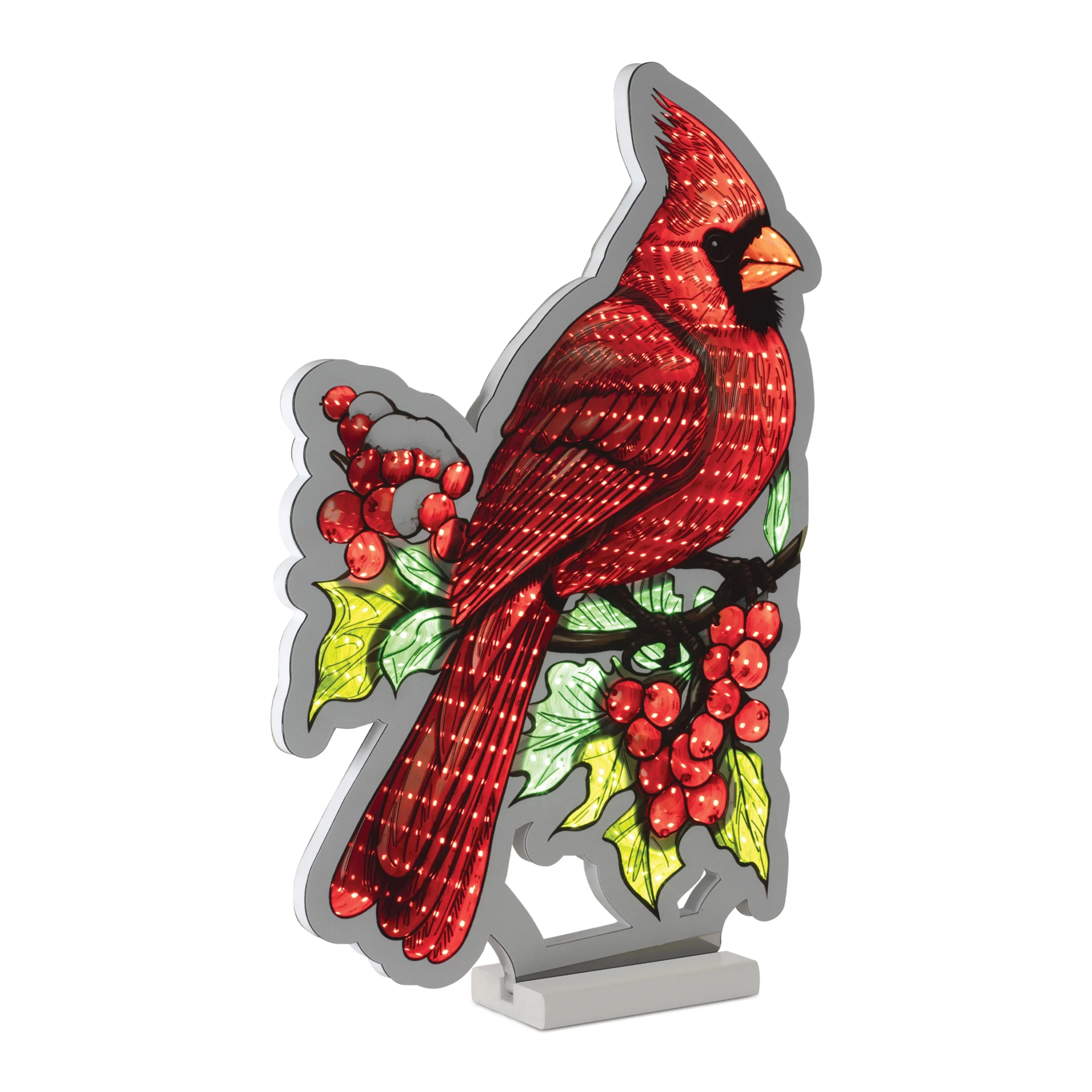 Cardinal w/Holly Branch Infinity Light, Acrylic w/UL Plug, 16"