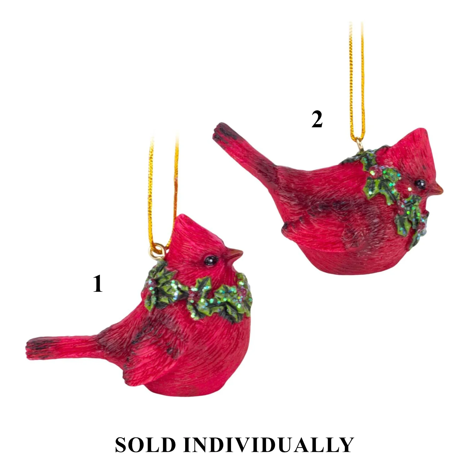 Cardinal W/ Wreath Ornament, 2.5" (2 styles - sold individually)