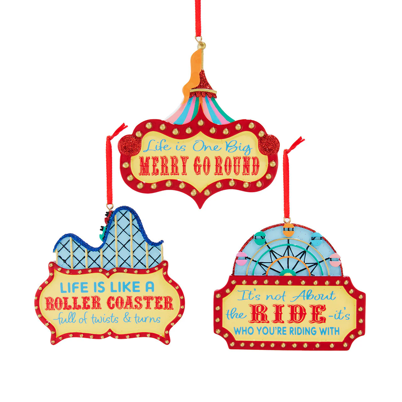 Carnival Sign With Sayings Ornament, 4" (3 styles - sold individually)