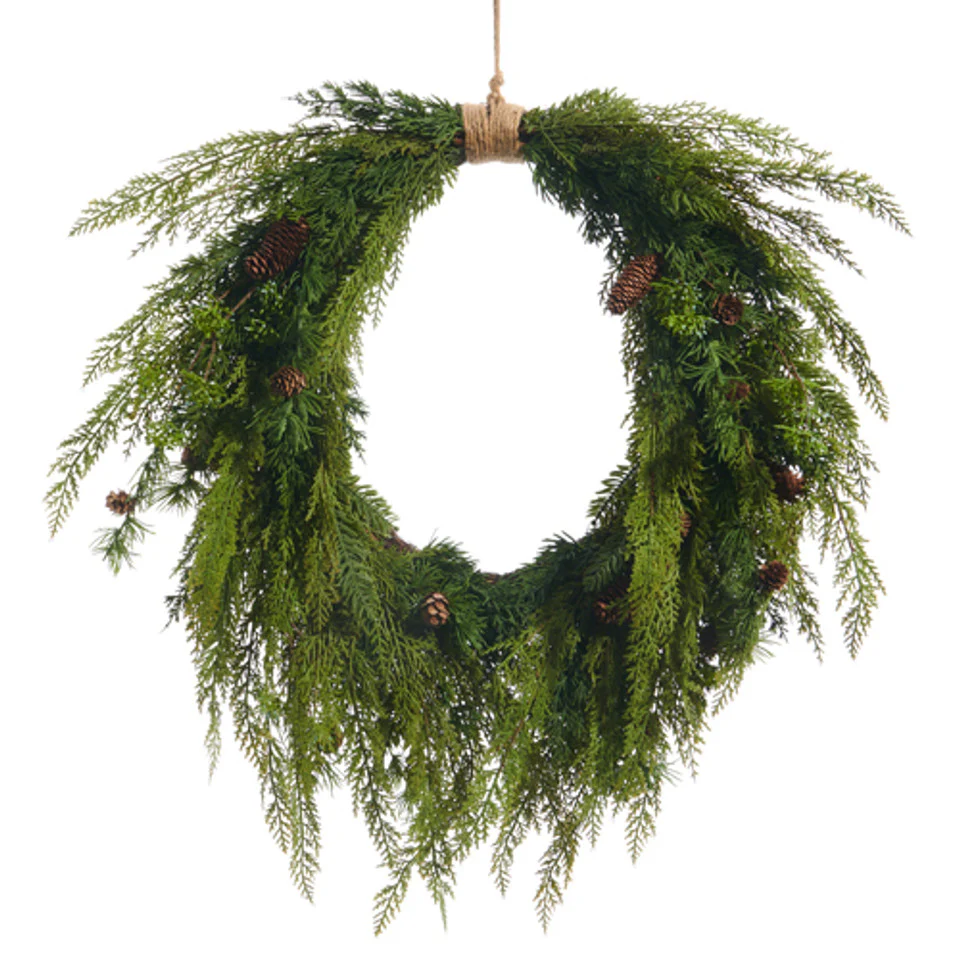 Cedar and Mini Pinecone Christmas Wreath, 27"