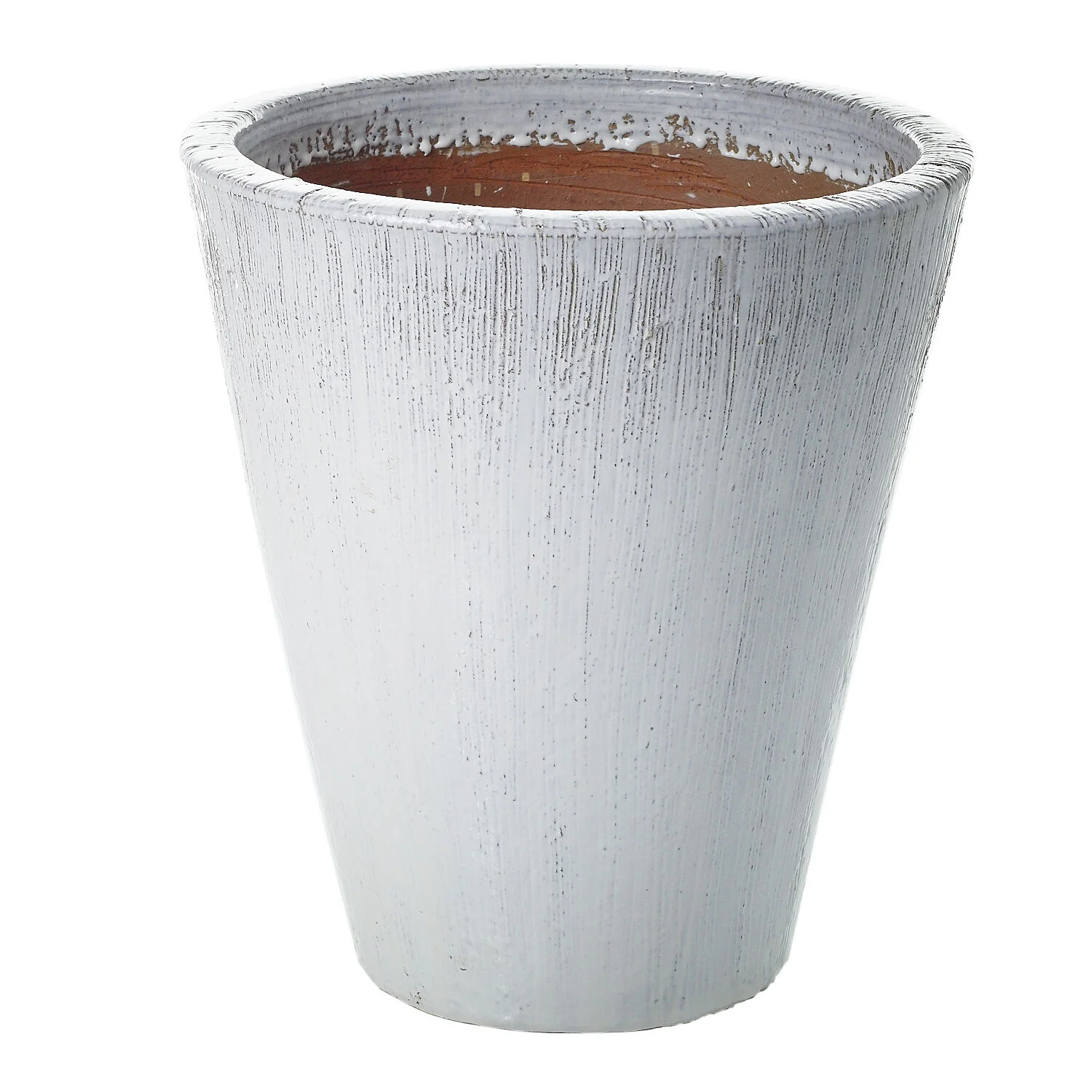 Ceramic Planter w/ Vertical Raised Lines, White, 16" x 18"