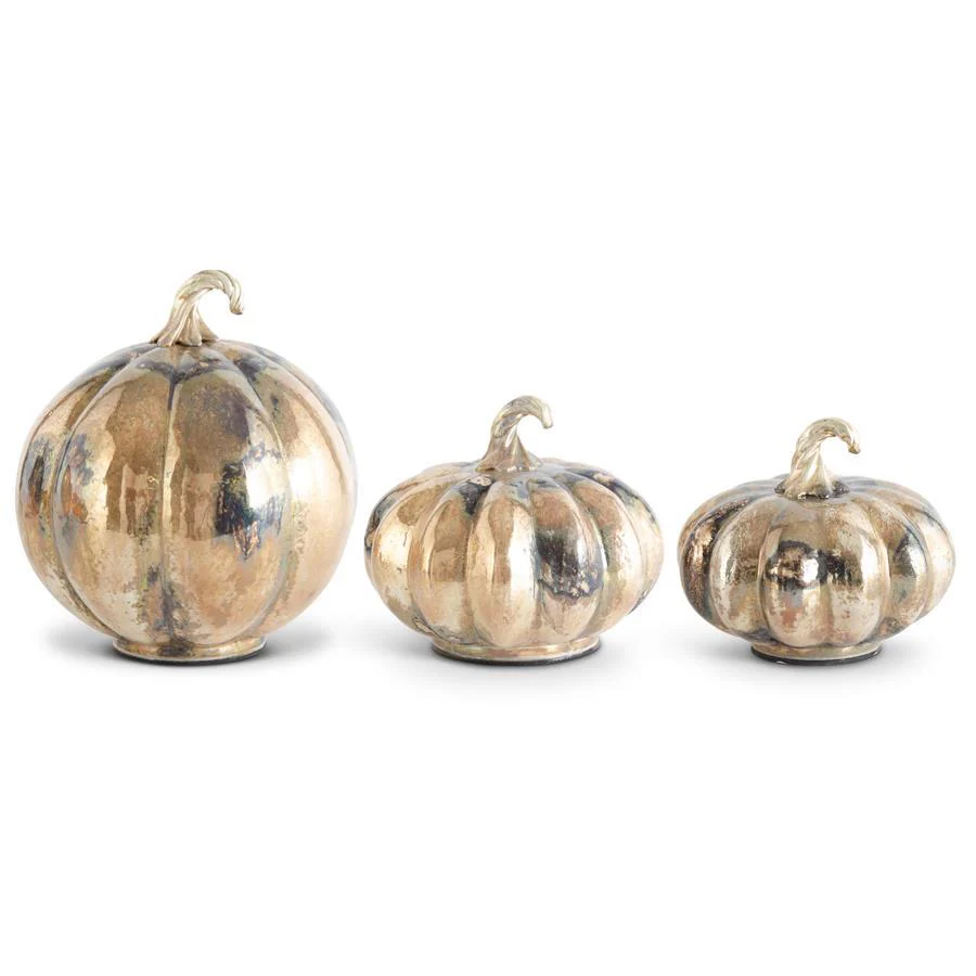 Champagne & Copper Marbled Glass Pumpkins (Set of 3) - Image 2