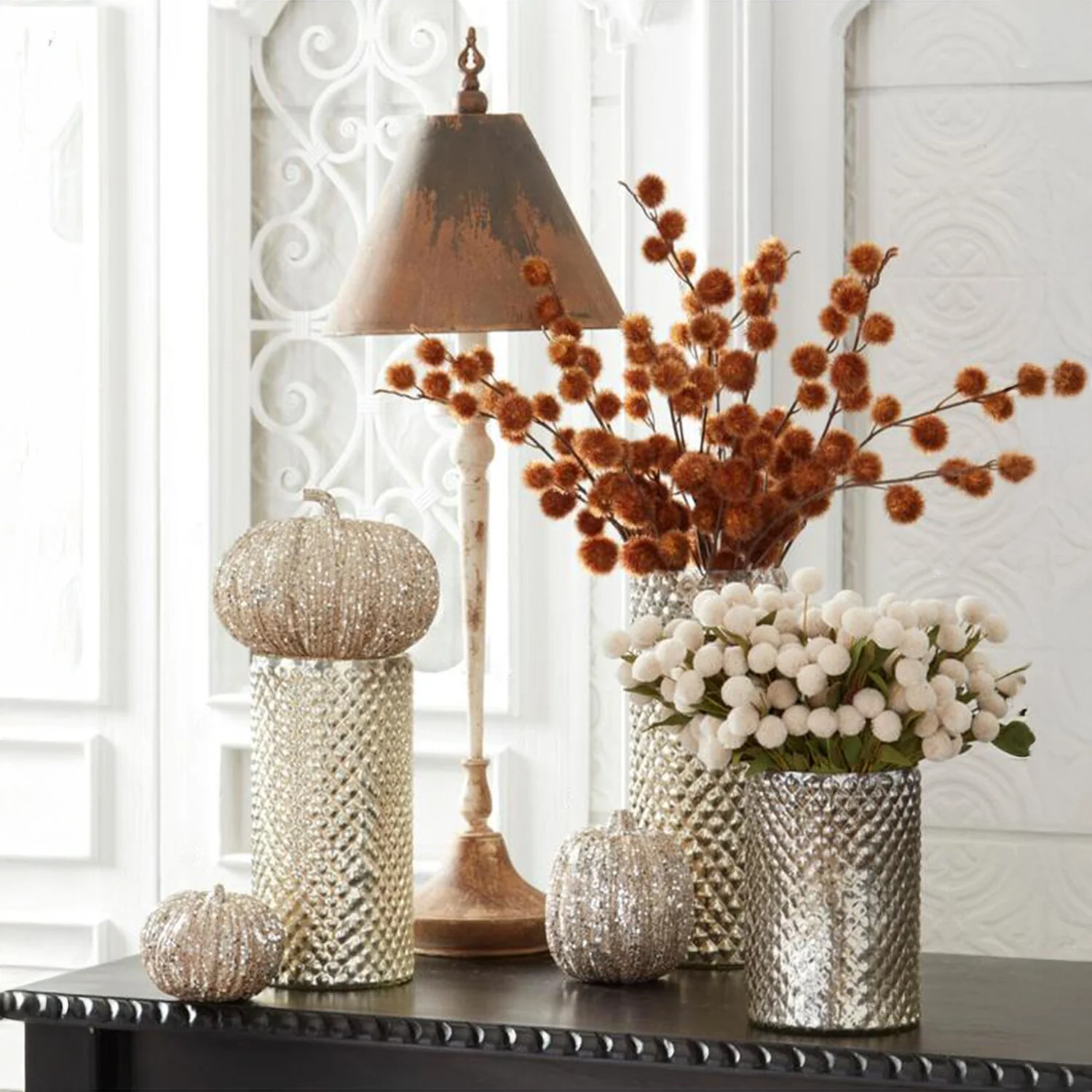Champagne Glitter & Sequin Pumpkin, 8" - Image 2