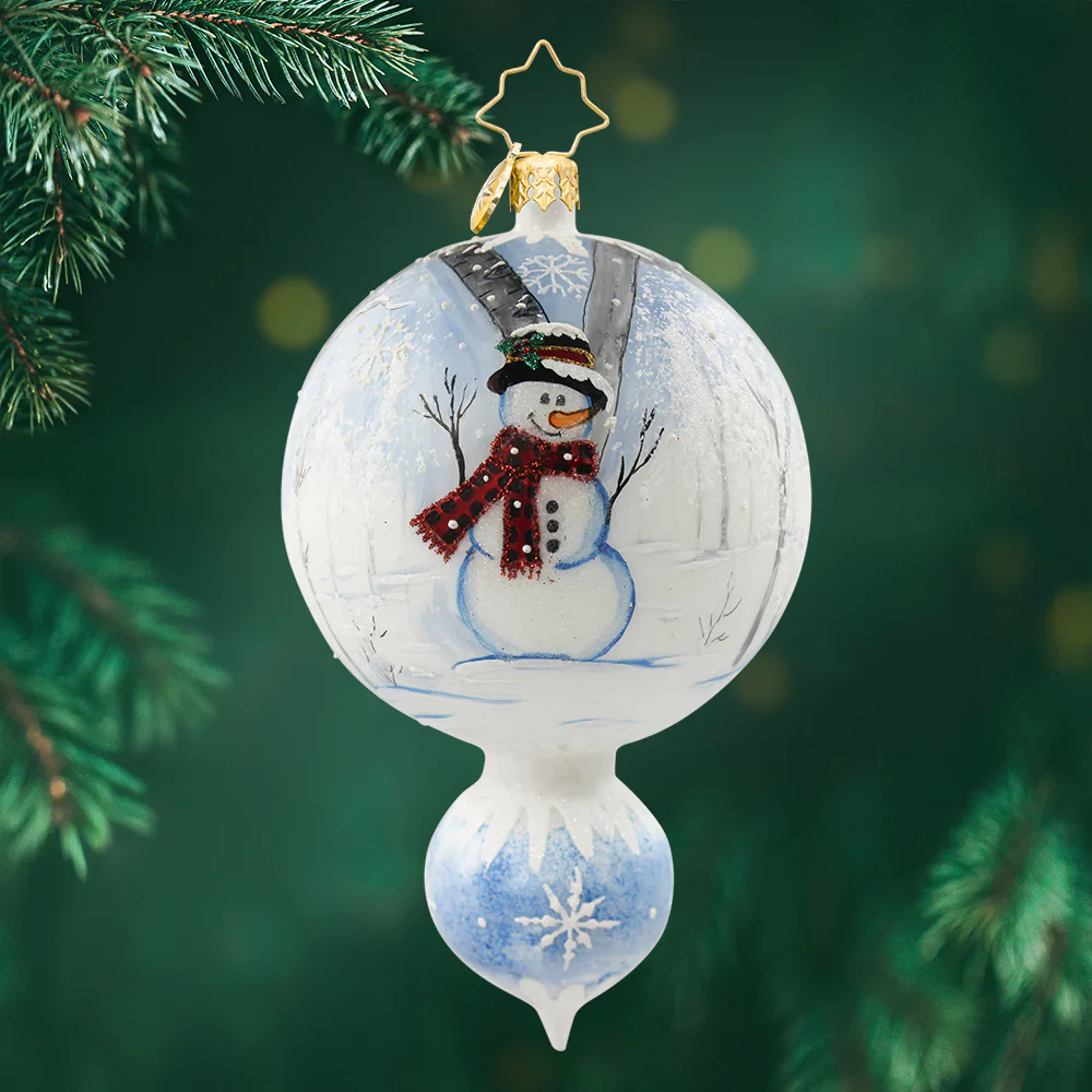 Chilly Forest Drop Snowman Glass Ornament, 6"