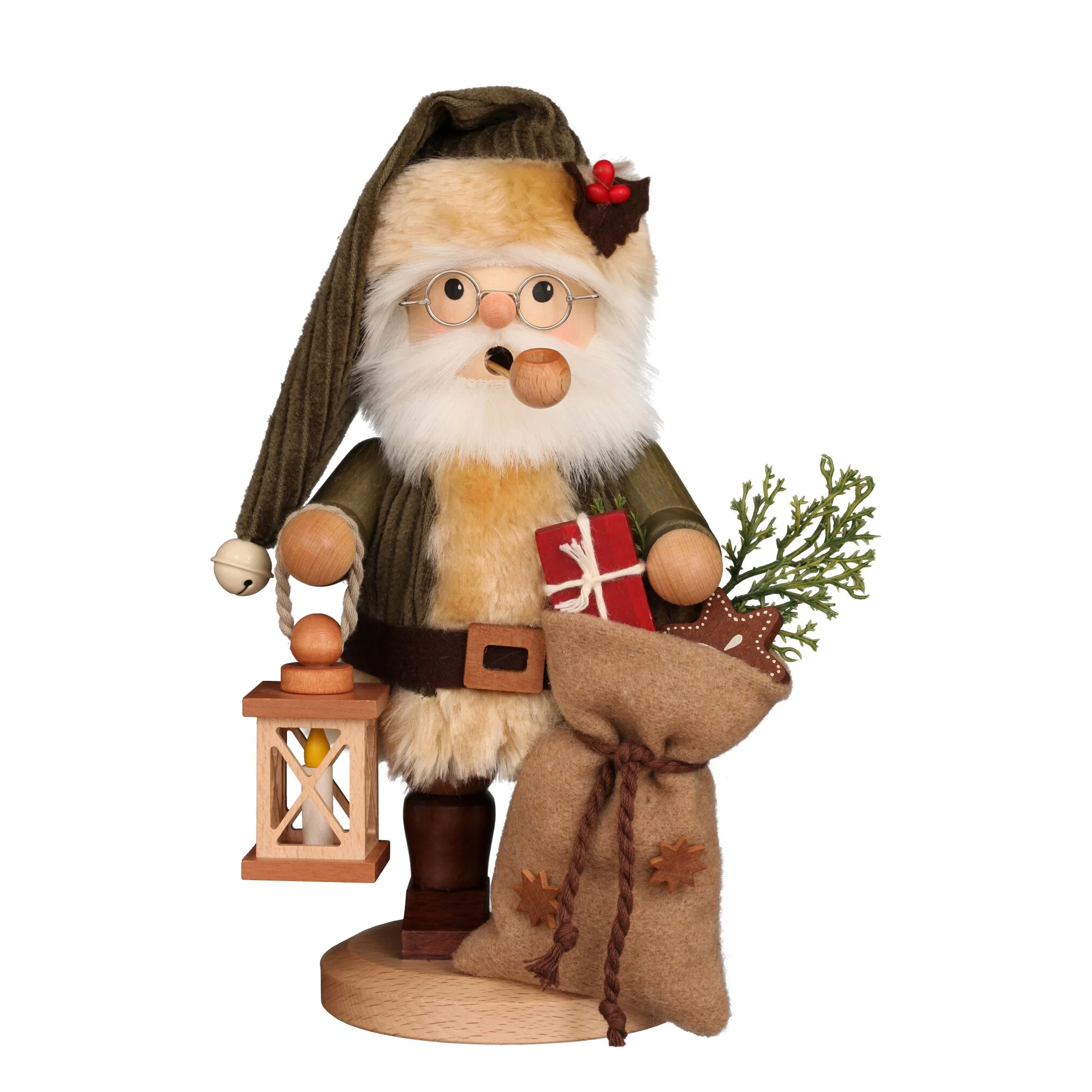 Christian Ulbricht Smoker Figurine - Forest Santa in Green, 9.8''