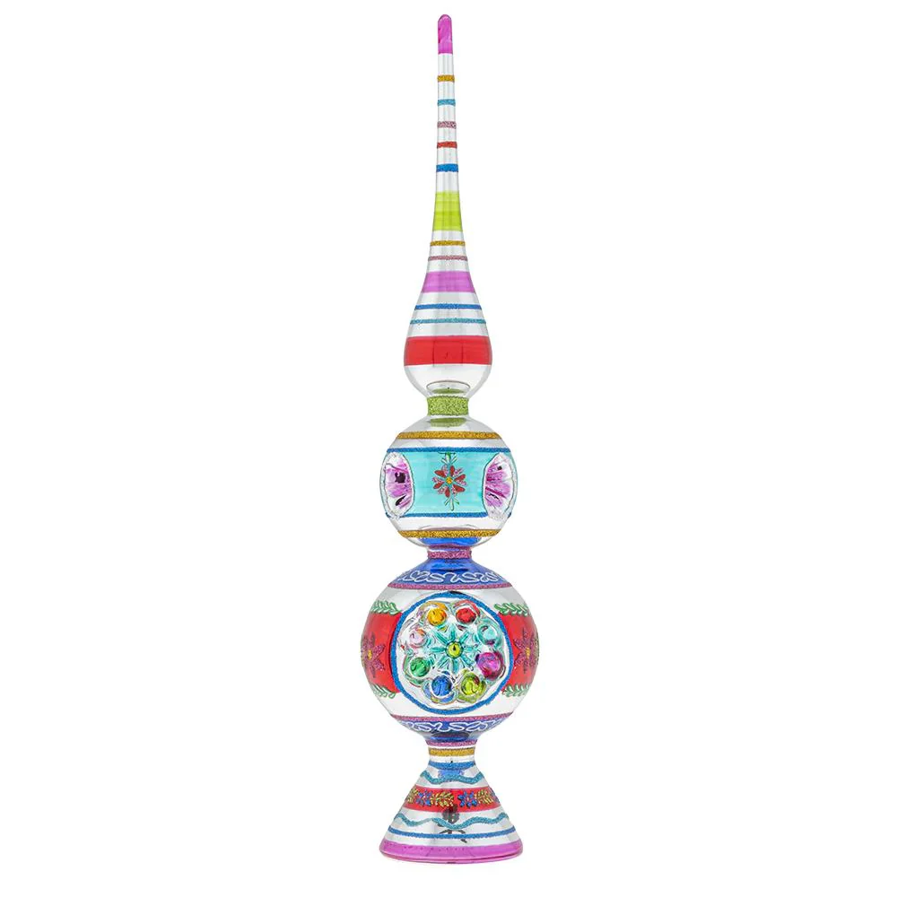 Christmas Confetti Finial Stand With Reflectors, 13"