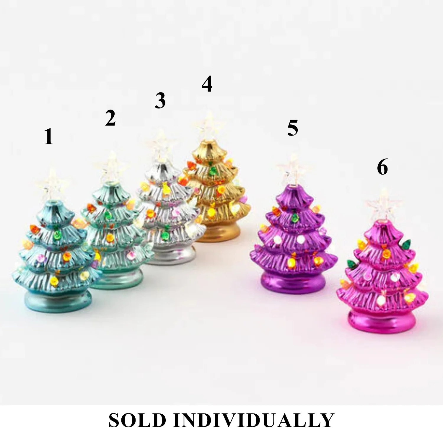 Ceramic Christmas Tree w/Multi Colored Lights, 4.75" (6 styles - sold individually)