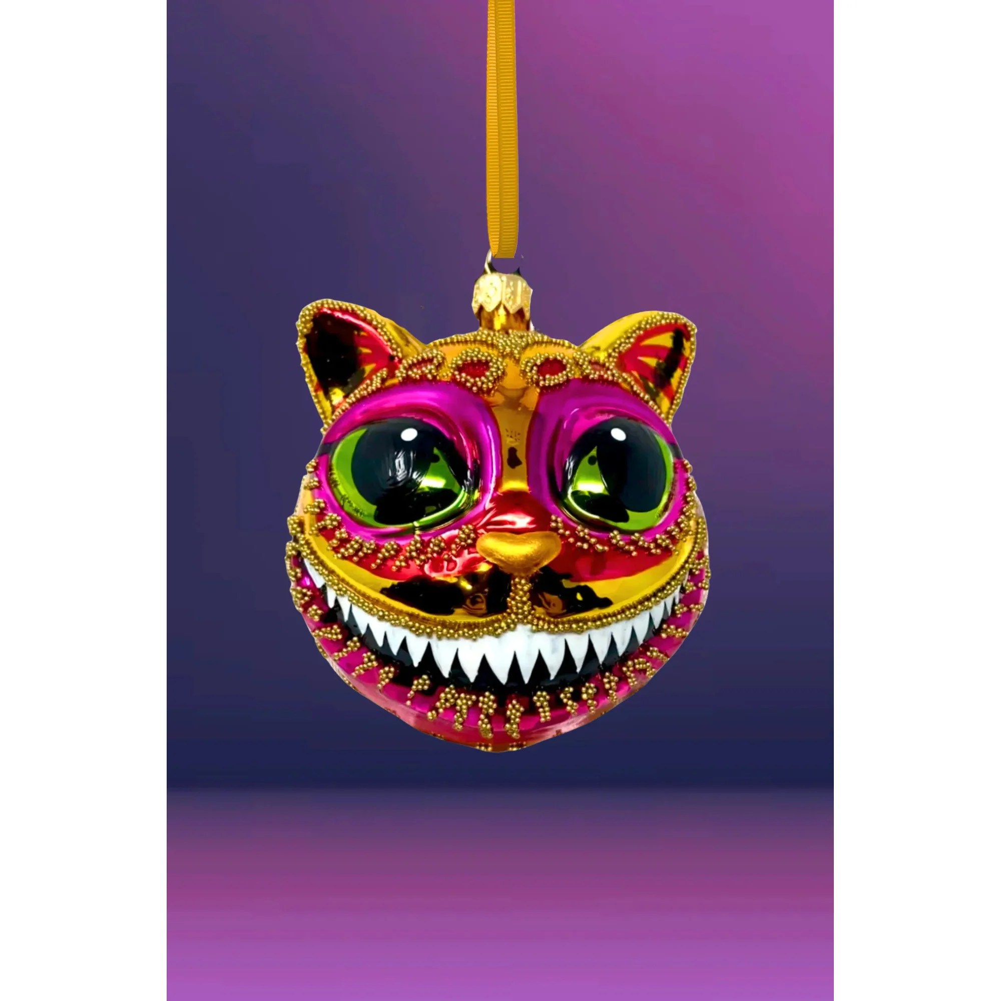 Citrine Cheshire Cat Glass Ornament, 4"