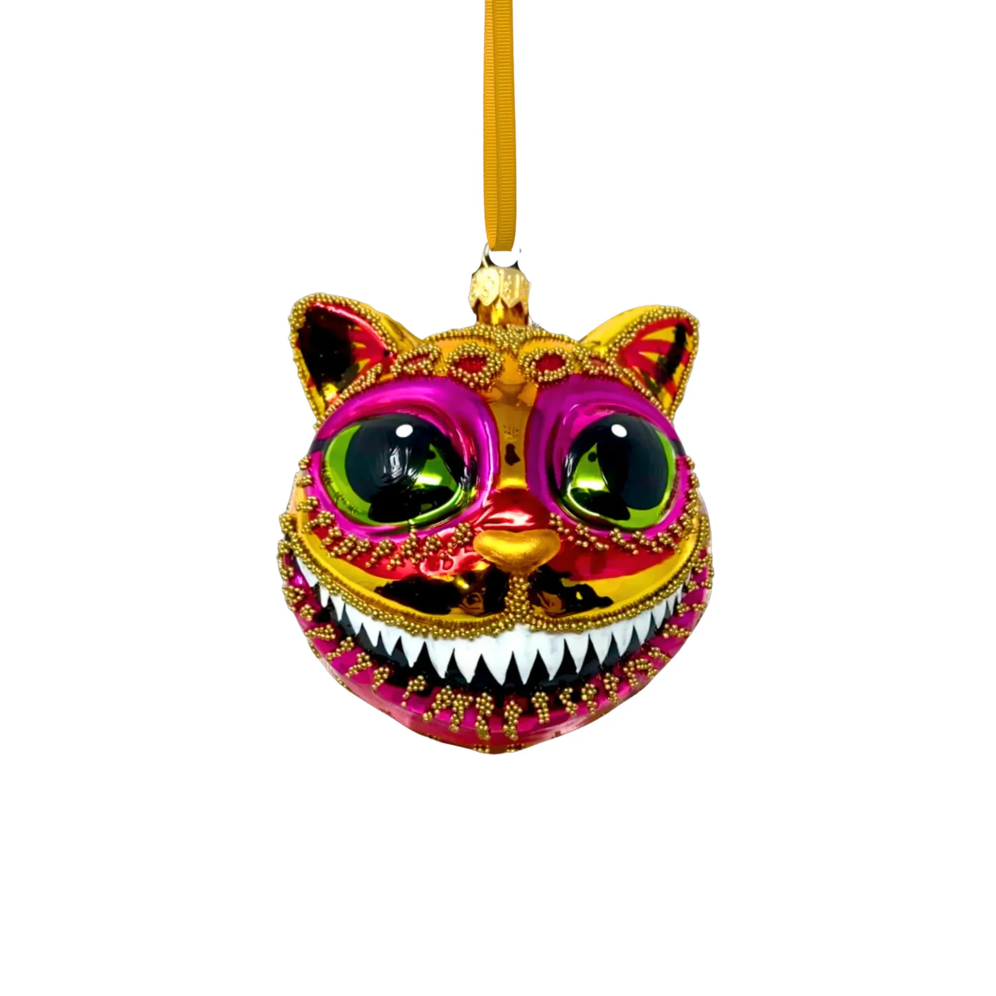 Citrine Cheshire Cat Glass Ornament, 4" - Image 2