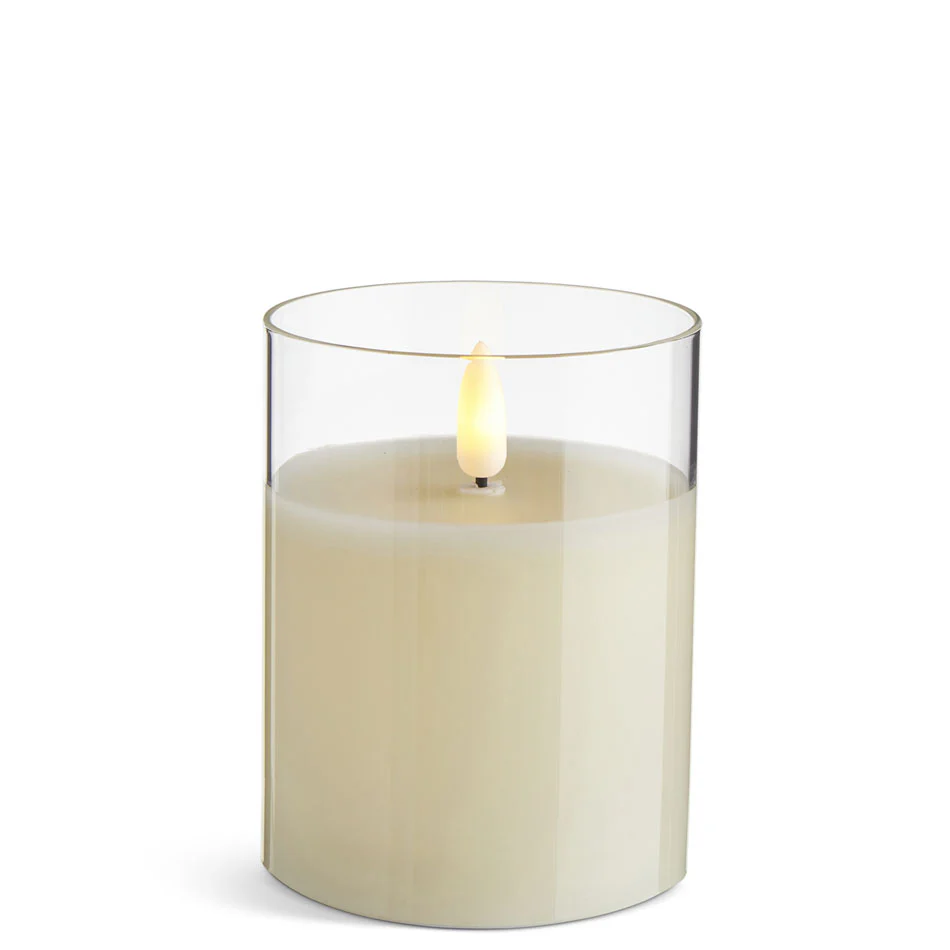 Clear Glass Ivory Pillar Candle, 3.5" x 4"