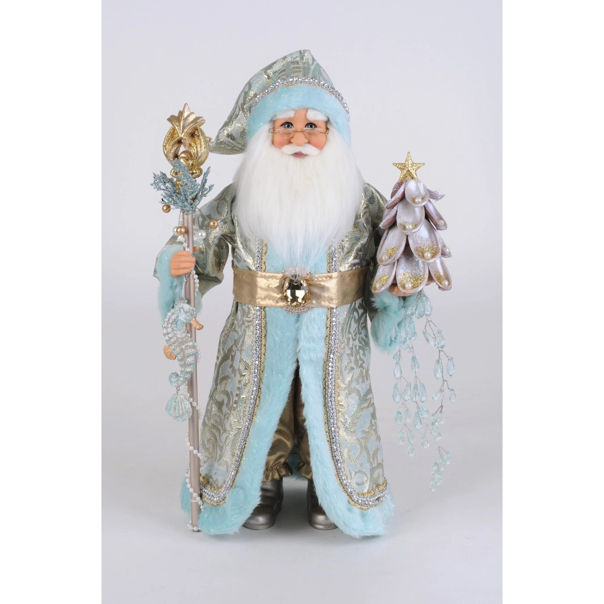 Coastal Opulence with Staff Santa Figurine, 17"