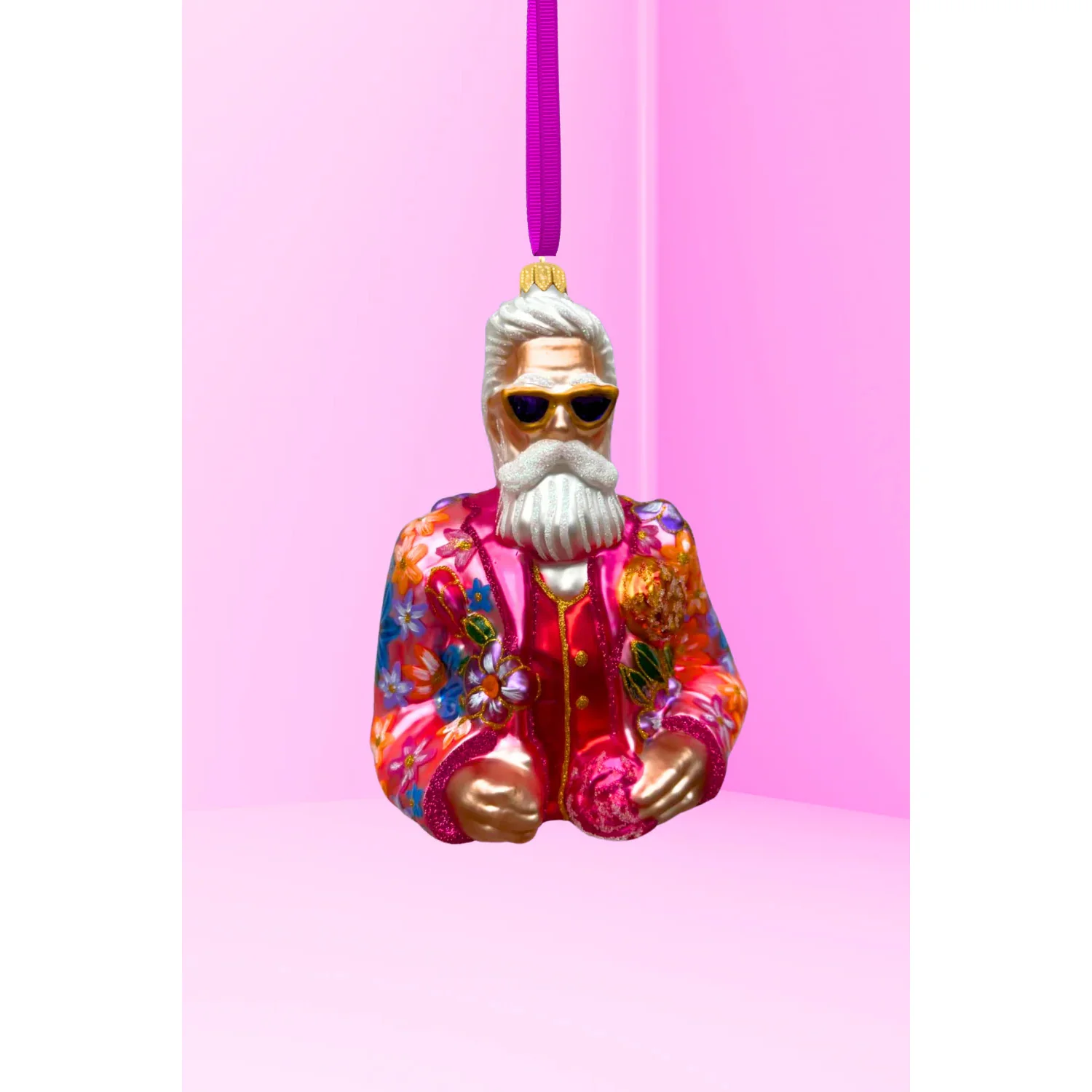 Cool-El Santa Polish Glass Ornament, 6" (Pink)