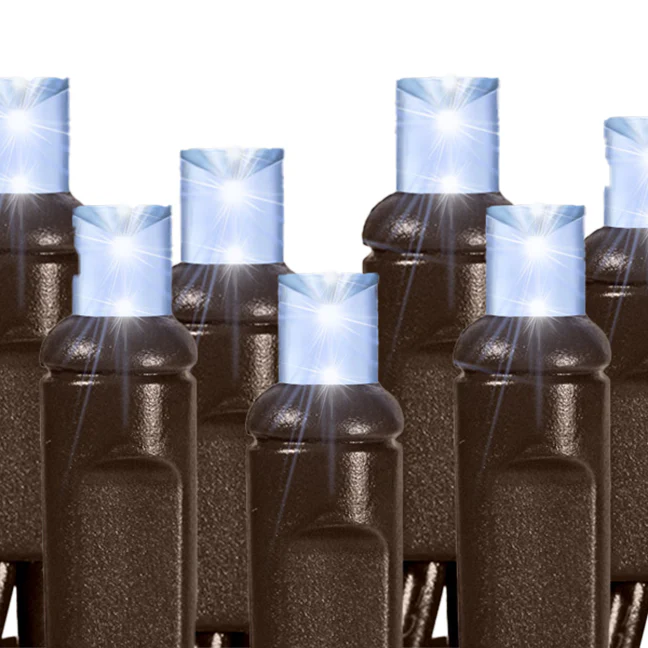 Cool White Mini Light Set, Brown Wire, 50' (100 bulbs, 6" spacing)