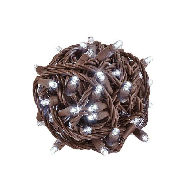 Cool White Mini Light Set, Brown Wire, 50' (100 bulbs, 6" spacing)