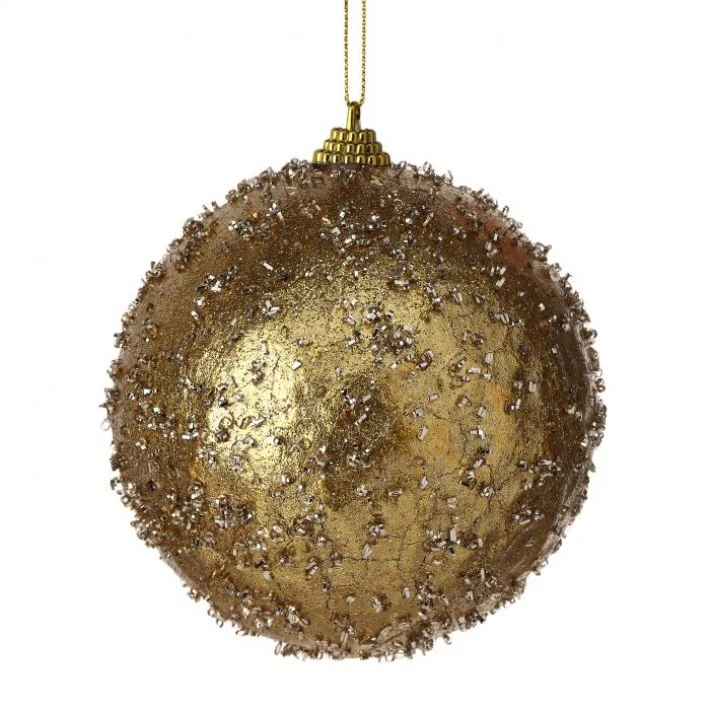 Crackle Pearl Frosted Ball Ornament, 4" (Gold)