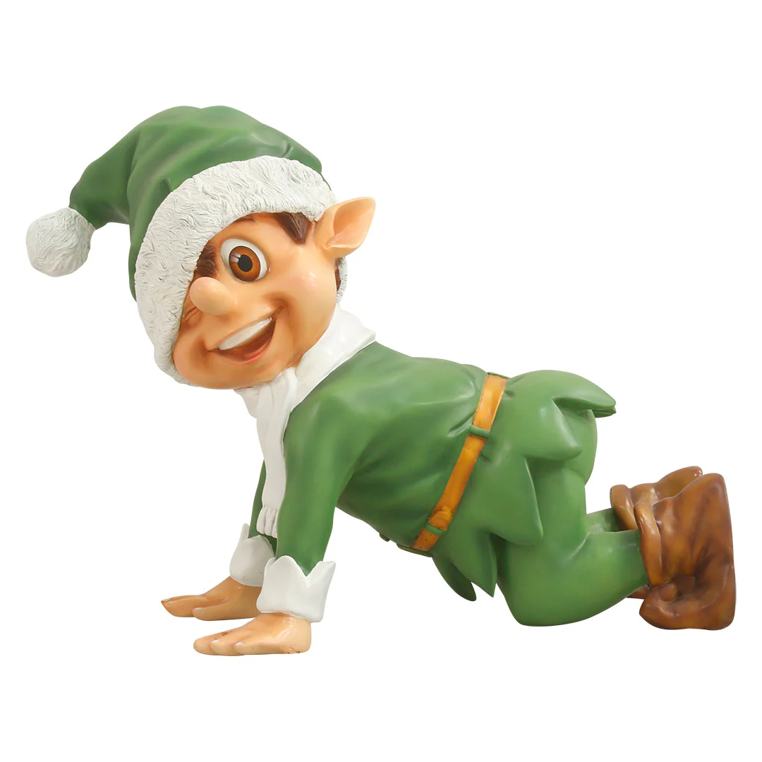 Large Fiberglass Crawling Santa Elf Statue, 37"