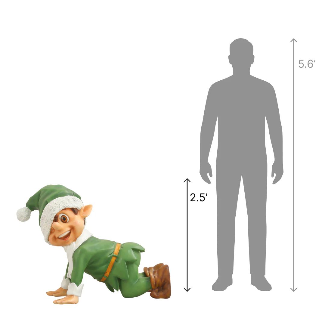 Large Fiberglass Crawling Santa Elf Statue, 37" - Image 2