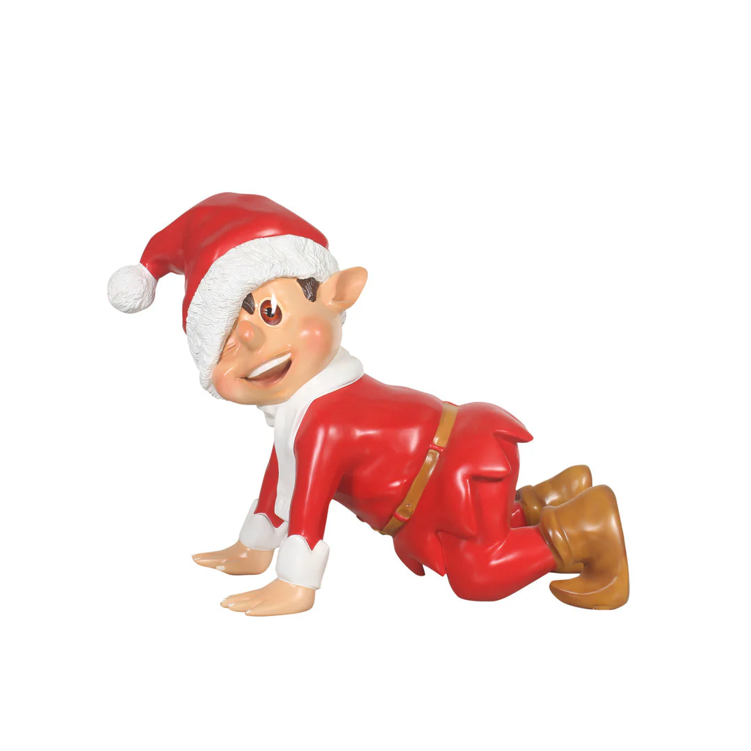 Large Fiberglass Crawling Santa Elf Statue, 37" - Image 3