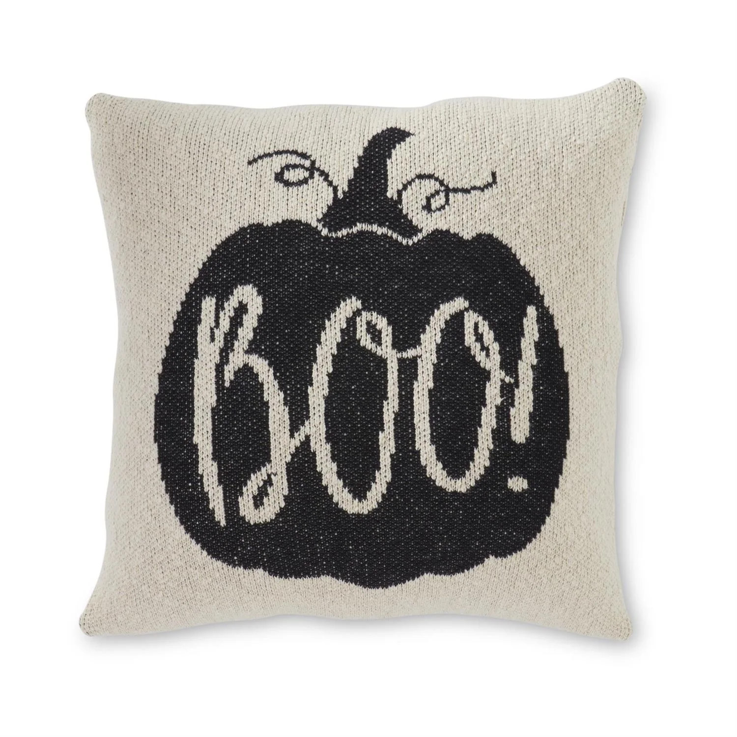 Cream & Black Cotton Knit BOO Pillow, 20"