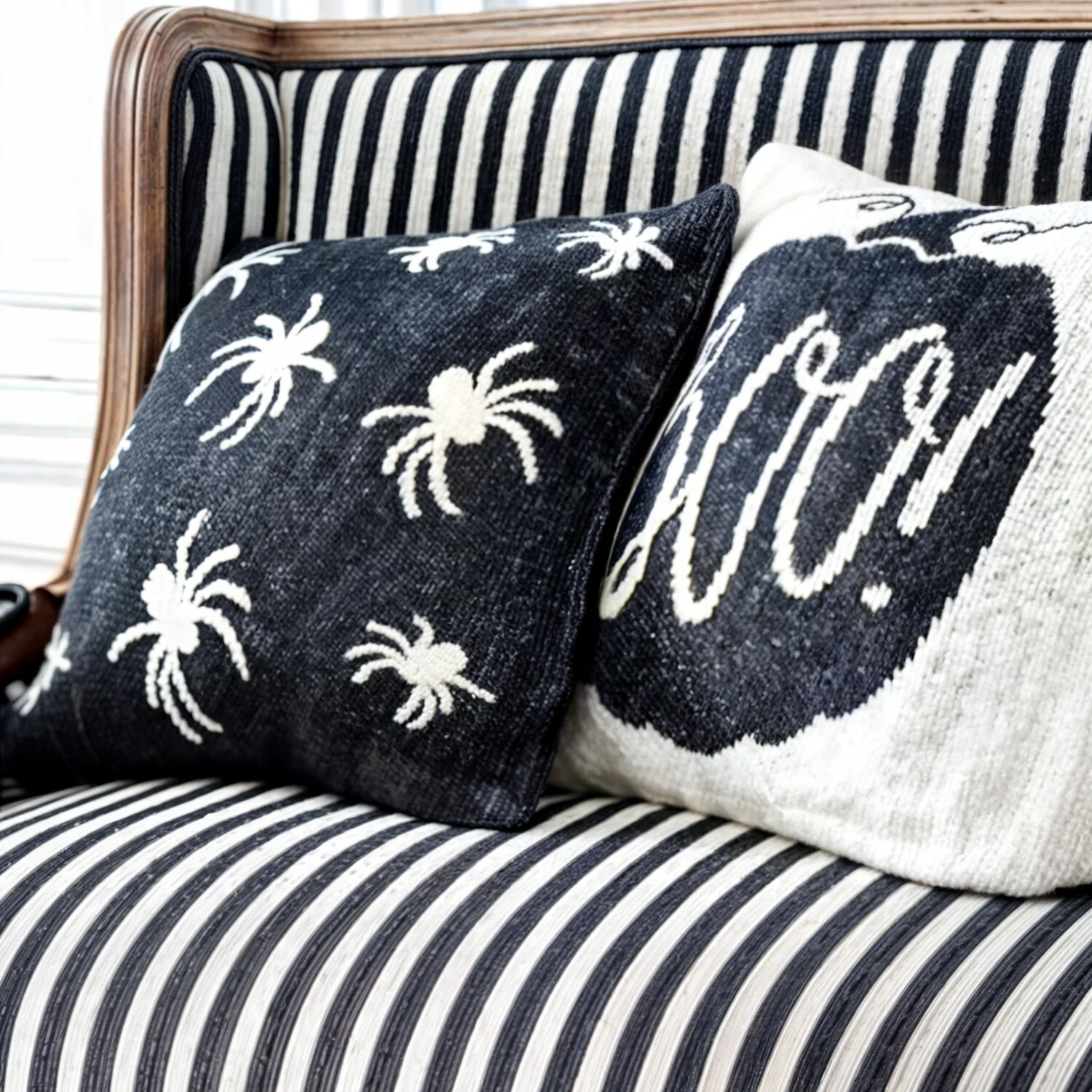 Cream & Black Cotton Knit BOO Pillow, 20" - Image 2