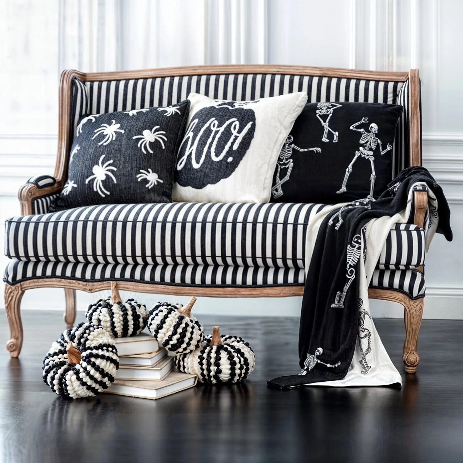 Cream & Black Cotton Knit BOO Pillow, 20" - Image 3
