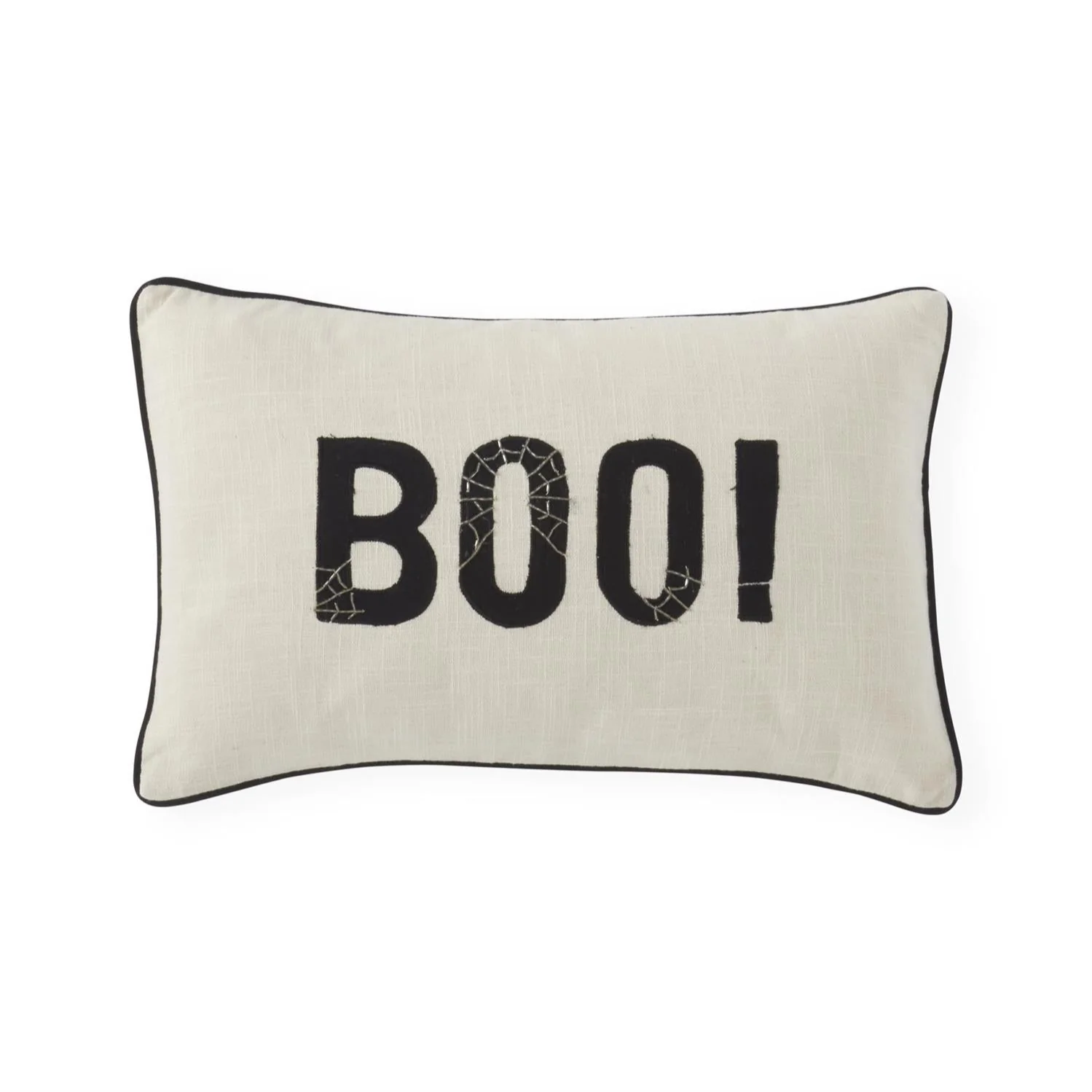 Cream BOO Embroidered Lumbar Pillow, 20"