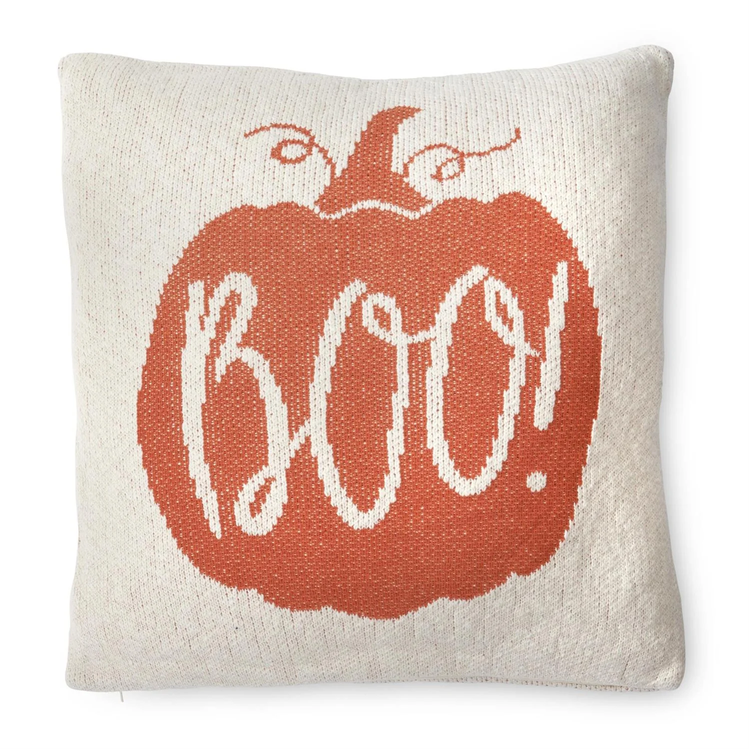 Cream & Orange Cotton Knit BOO Pillow, 20"
