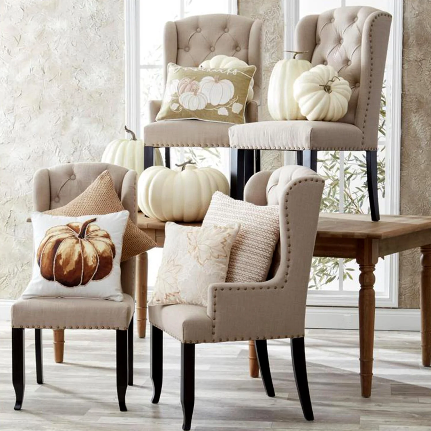 Cream & Tan Speckled Tall Pumpkin, 19" - Image 3