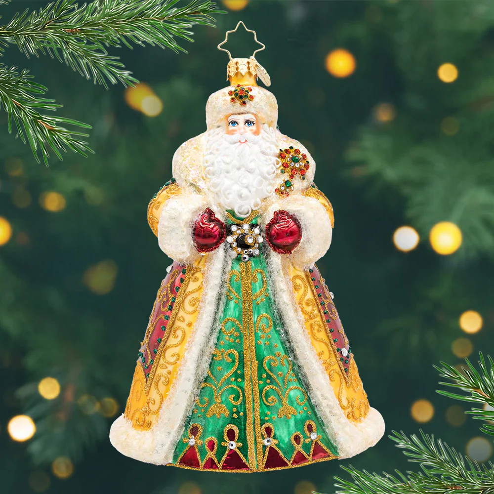 Crown Of Christmas Santa Glass Ornament, 6.5"