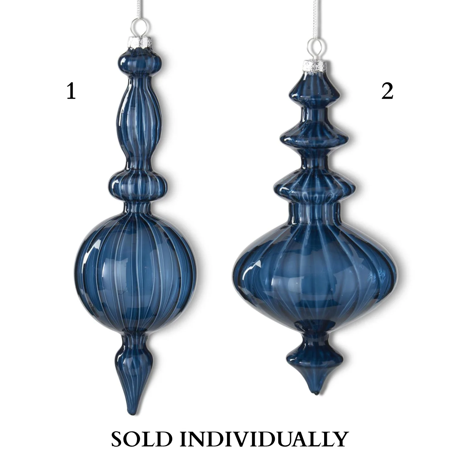 Dark Blue Finial Glass Ornaments (2 styles - sold individually)