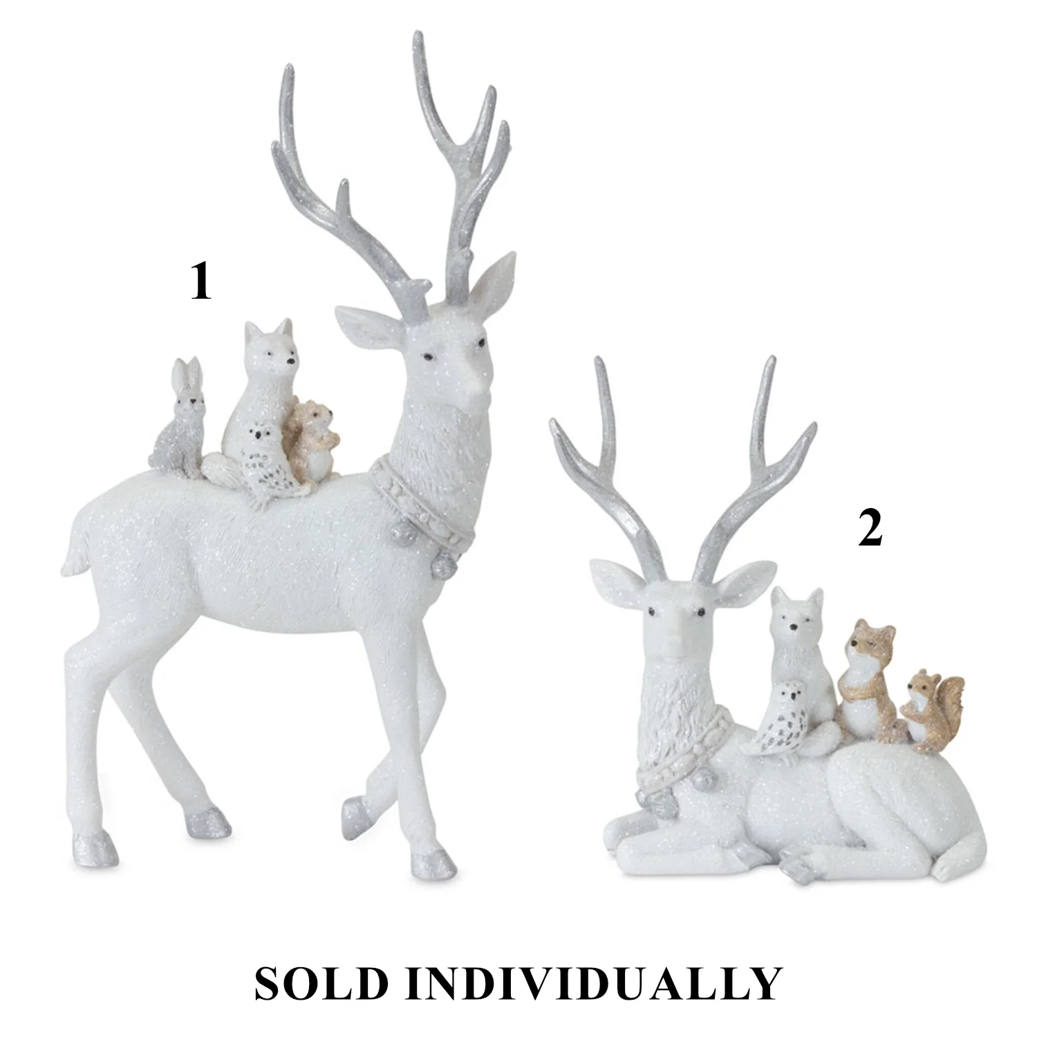 White Resin Deer Figurine w/Other Animals, 7 - 11.5" (2 styles - sold individually)