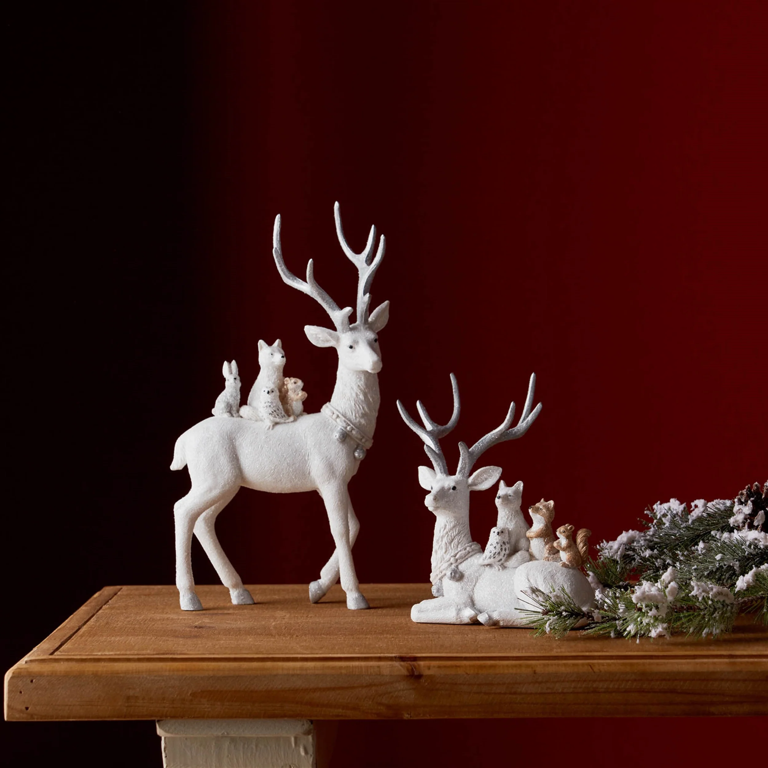 White Resin Deer Figurine w/Other Animals, 7 - 11.5" (2 styles - sold individually) - Image 3