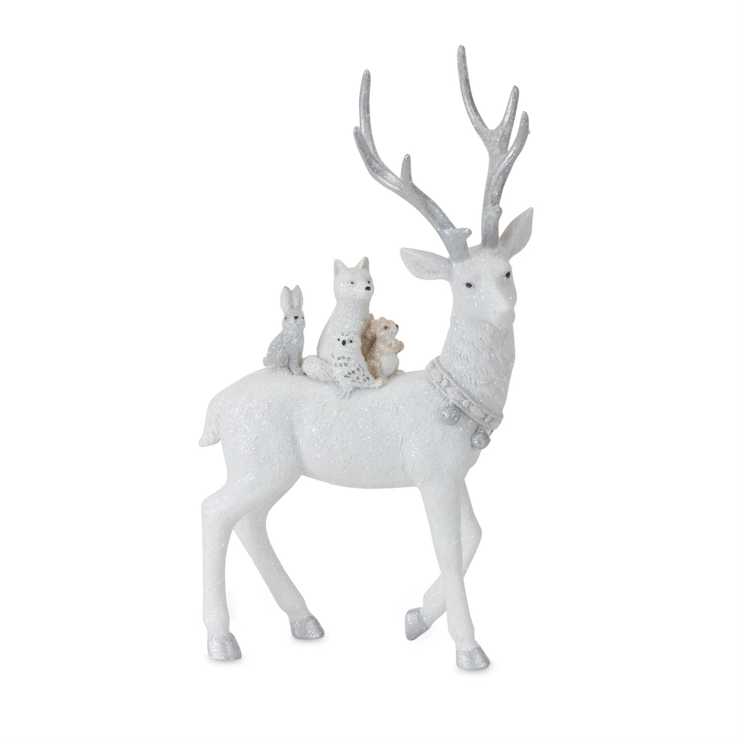 White Resin Deer Figurine w/Other Animals, 7 - 11.5" (2 styles - sold individually) - Image 4