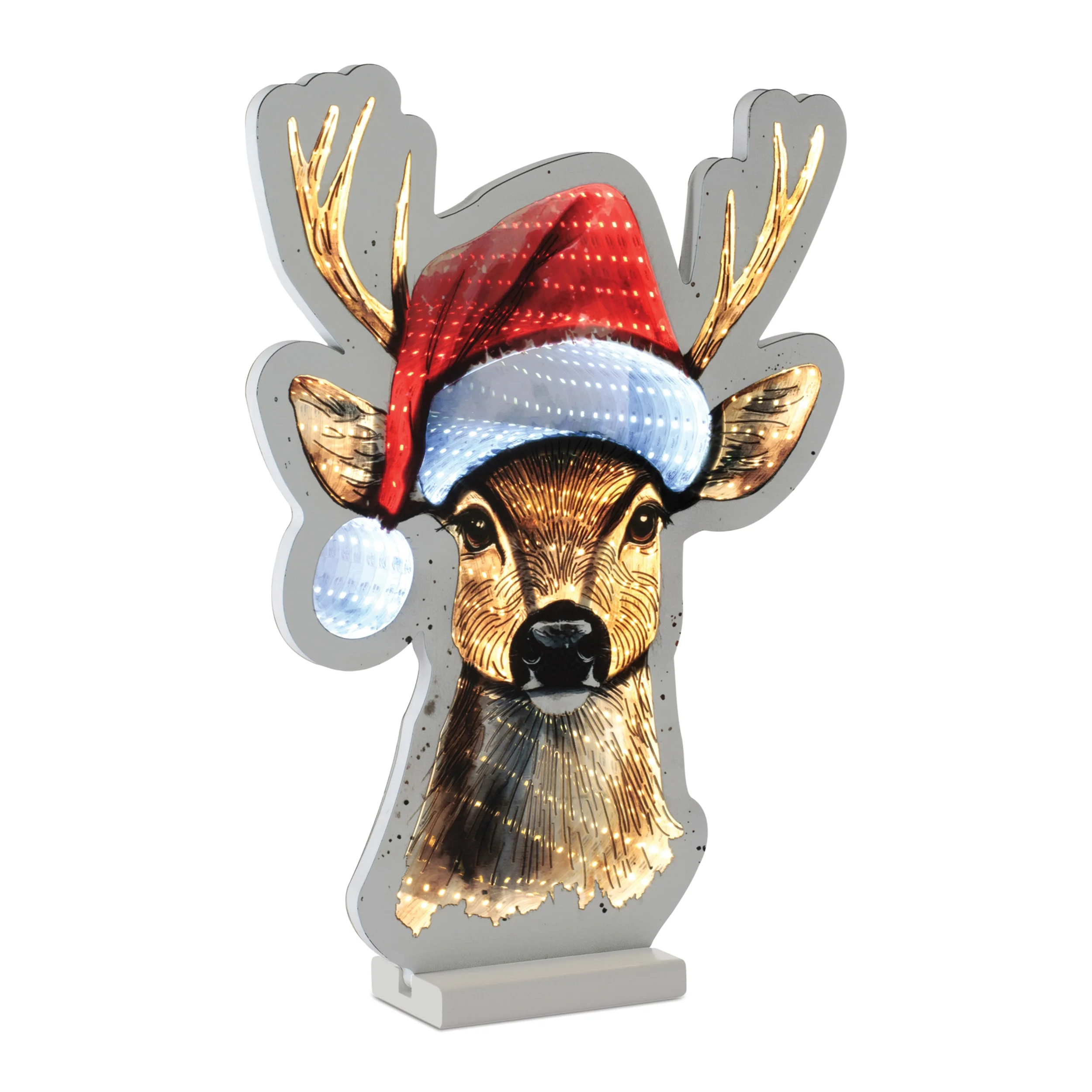 Deer w/Santa Hat Infinity Light, Acrylic w/UL Plug, 16"
