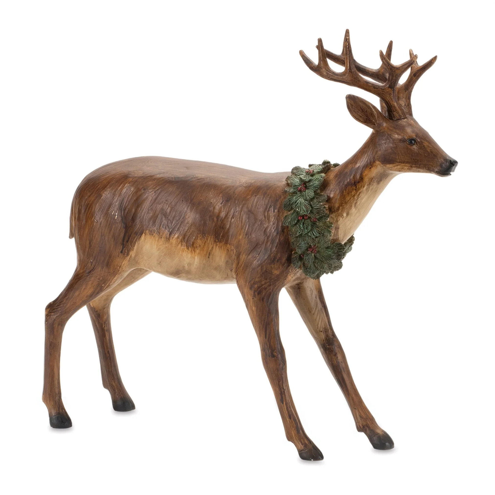 Brown Resin Deer w/ Wreath, 13"