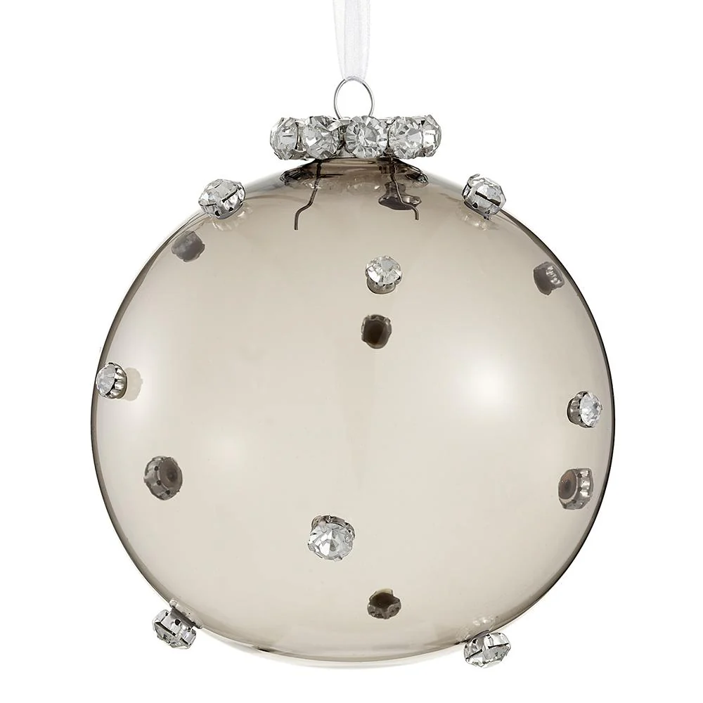 Diamond Glass Ball Ornament, 5" (Smoke & Silver)