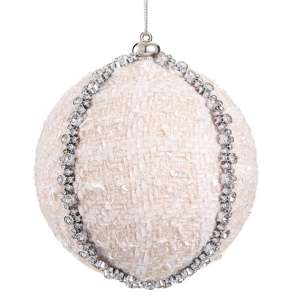 Diamond Metallic Yarn Ball Ornament, 5" (Beige)