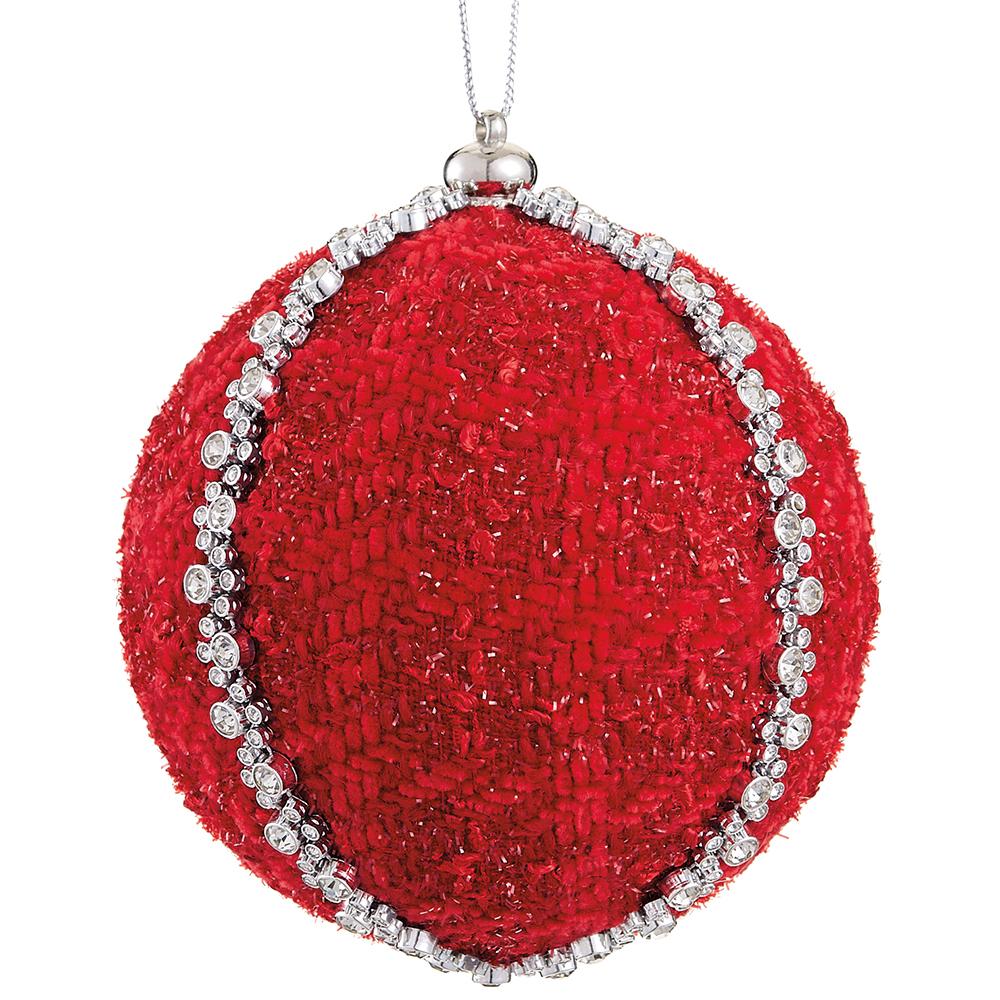 Diamond Metallic Yarn Ball Ornament, 5" (Red)