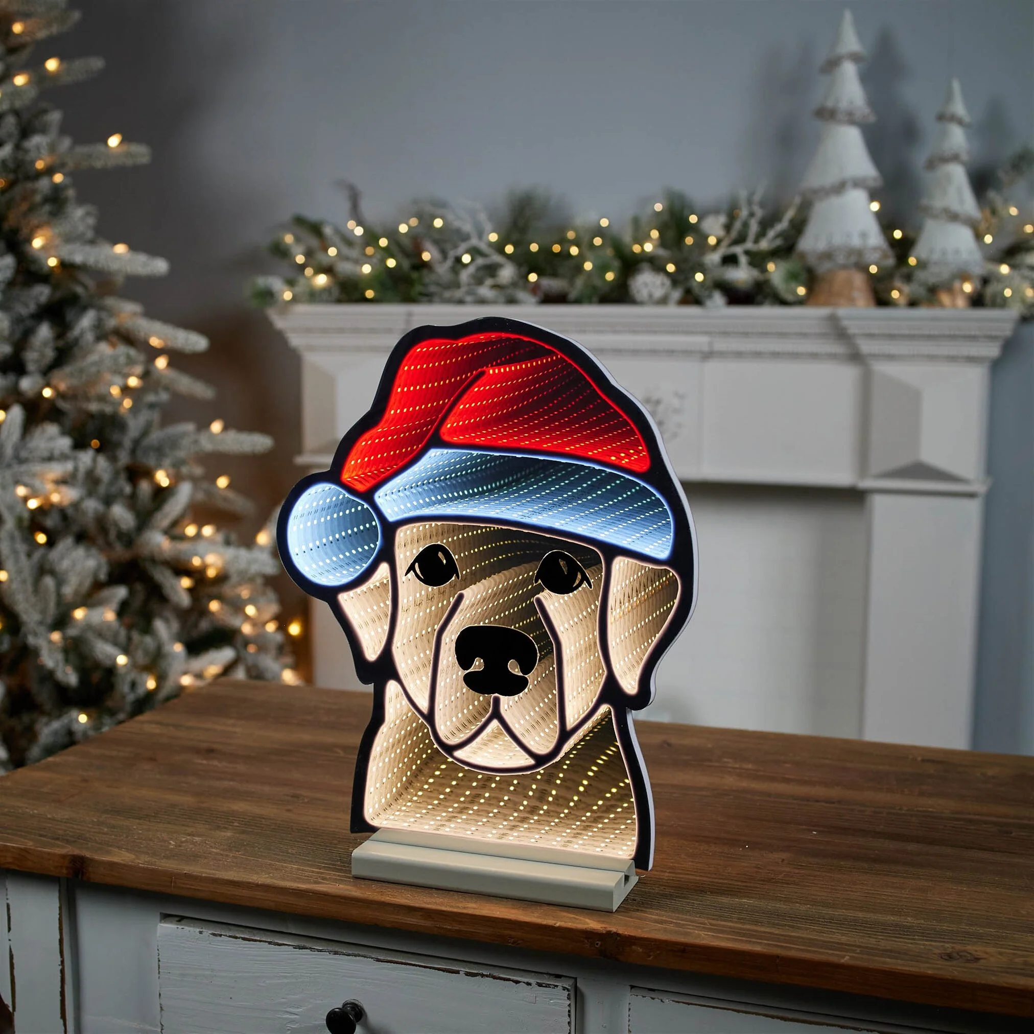 Dog w/Santa Hat Infinity Light, Acrylic w/UL Plug, 16.5" - Image 3