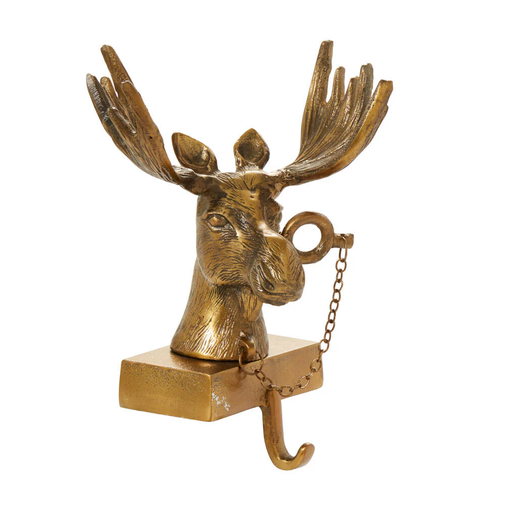 E + E Eugene the Moose Stocking Holder, 7"x 8"x 10" (Antique Gold)