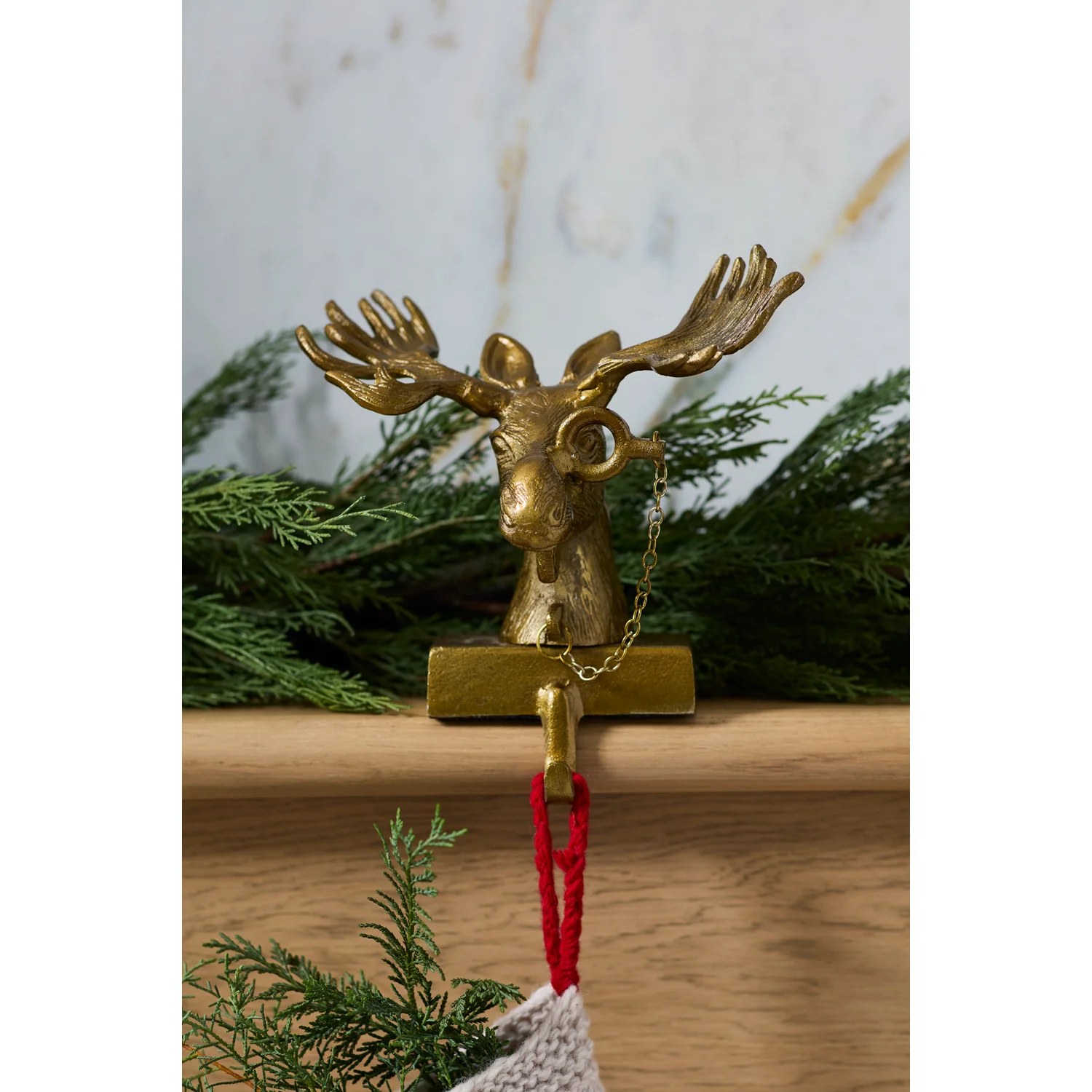 E + E Eugene the Moose Stocking Holder, 7"x 8"x 10" (Antique Gold) - Image 2