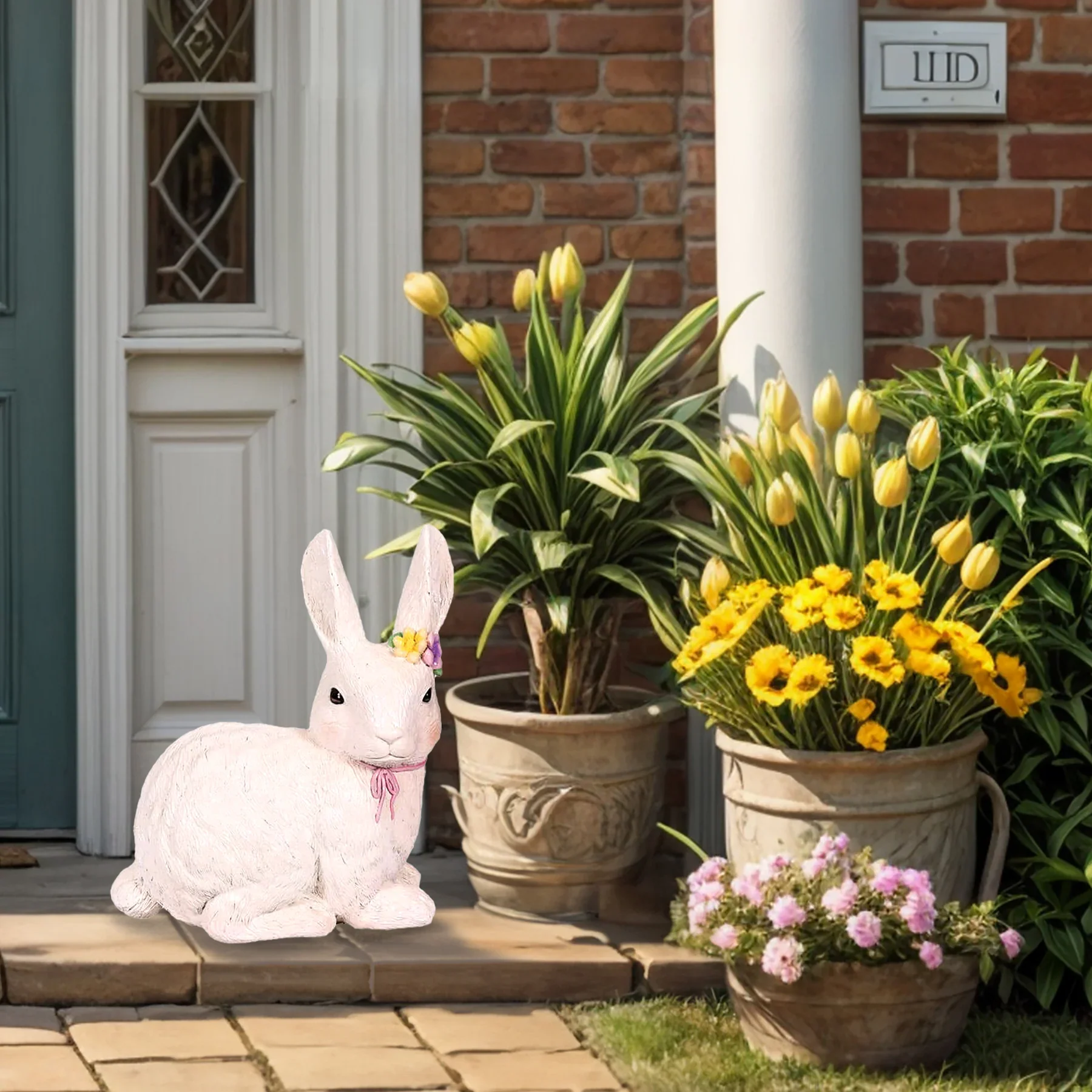 Easter White Laying Bunny Statue, 18.5"