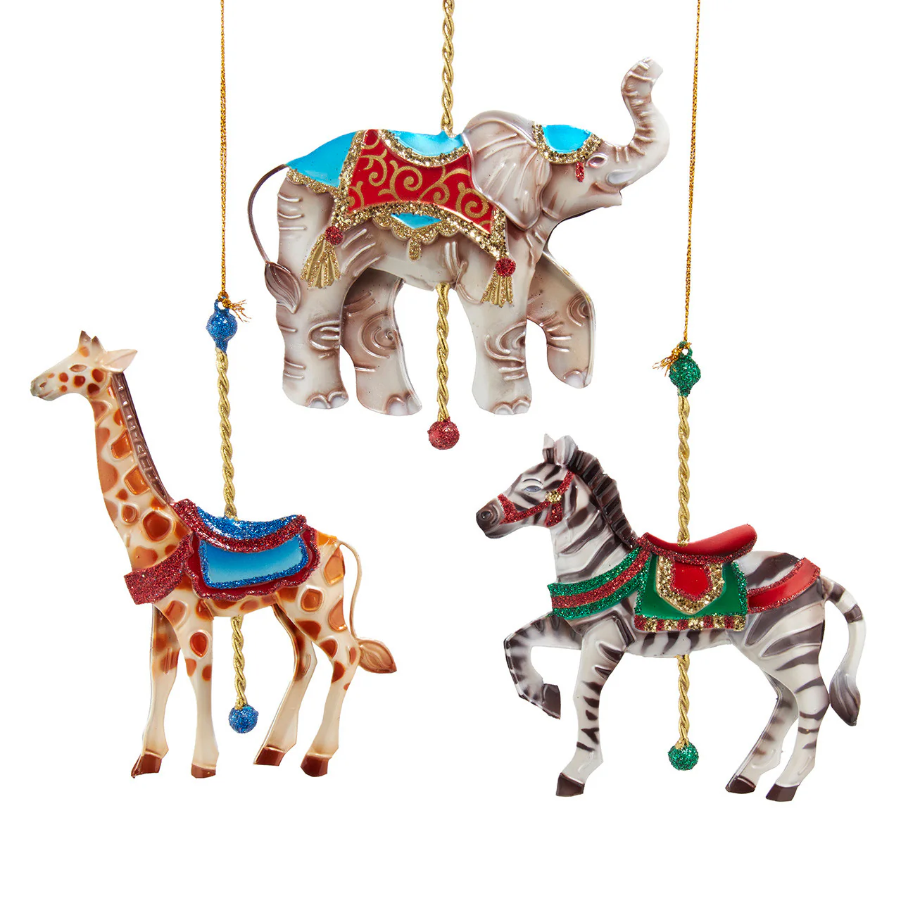 Elephant, Giraffe & Zebra Ornaments, 5-5.5" (3 styles - sold individually)