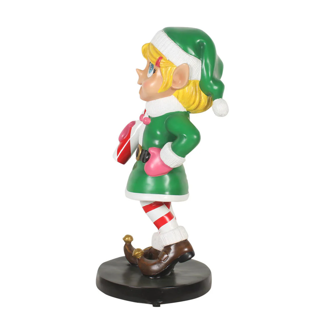 Large Fiberglass Elf Girl With Candy Cane Figure, 35" - Image 2