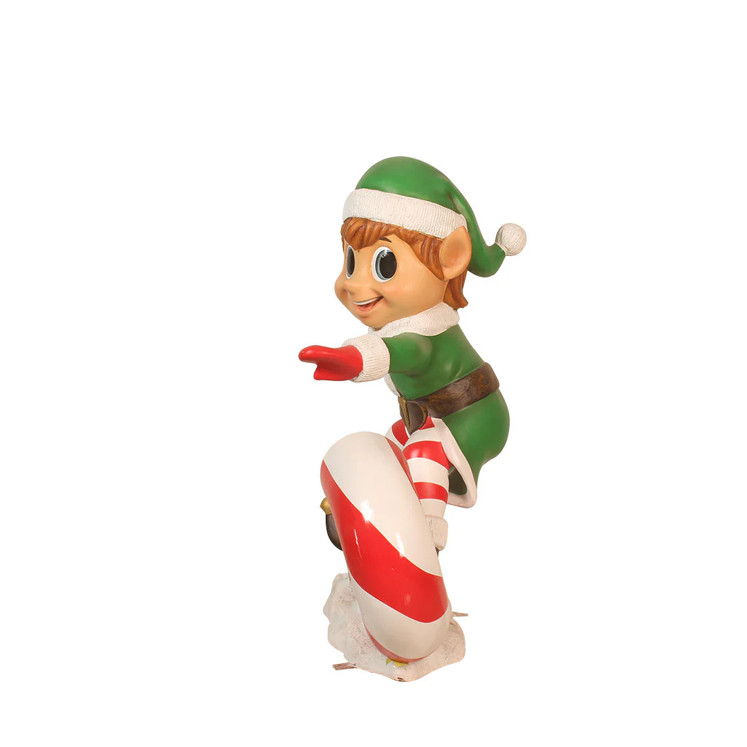 Large Fiberglass Elf On Candy Cane Figure, 35" - Image 2