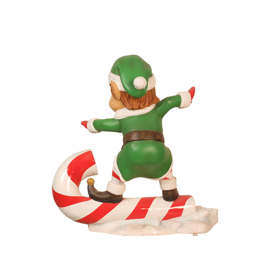 Large Fiberglass Elf On Candy Cane Figure, 35" - Image 3