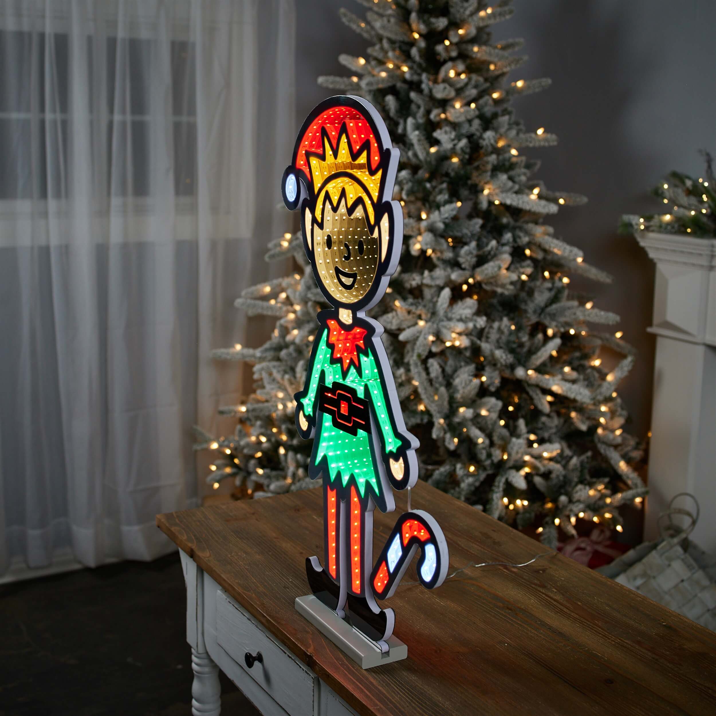 Elf w/Candy Cane Infinity Light 29"H Acrylic w/UL Plug - Image 3