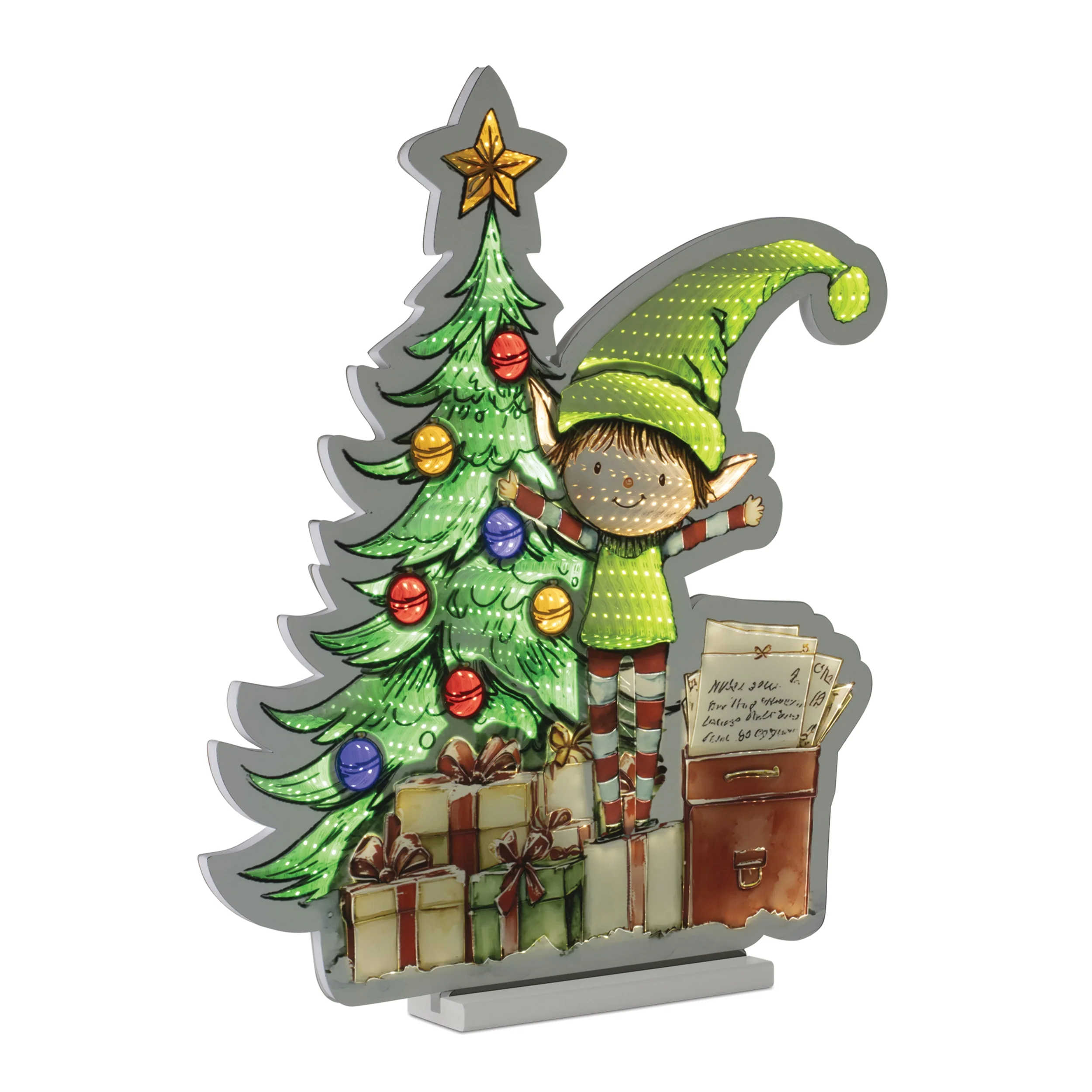 Elf w/Christmas Tree Infinity Light, Acrylic w/UL Plug, 24"